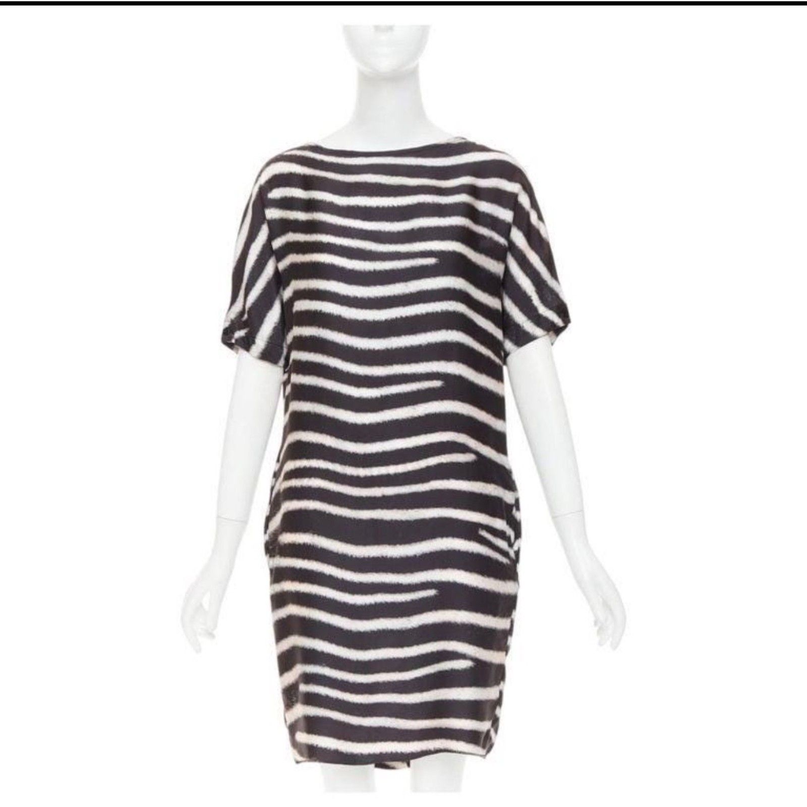 Vintage Stella Mccartney 2009 Silk Zebra Stripe Shift Dress Tie Back Mini Us0 Xs